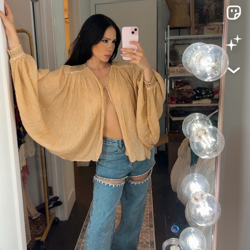 Vntg Festival Elegant Gold Gauzey Women's Top